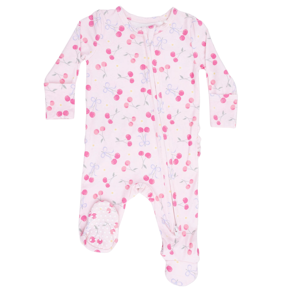 Sweet Bow Cherries - 2 Way Ruffle Back Zipper Footie