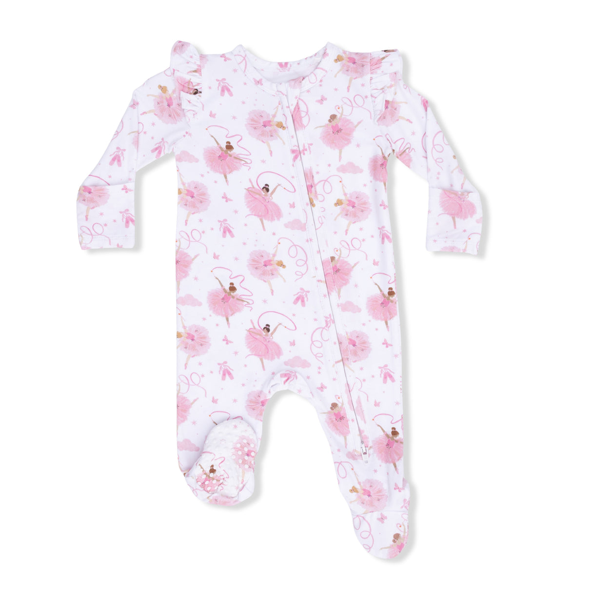Ribbon Ballerinas - 2 Way Ruffle Sleeve Zipper Footie