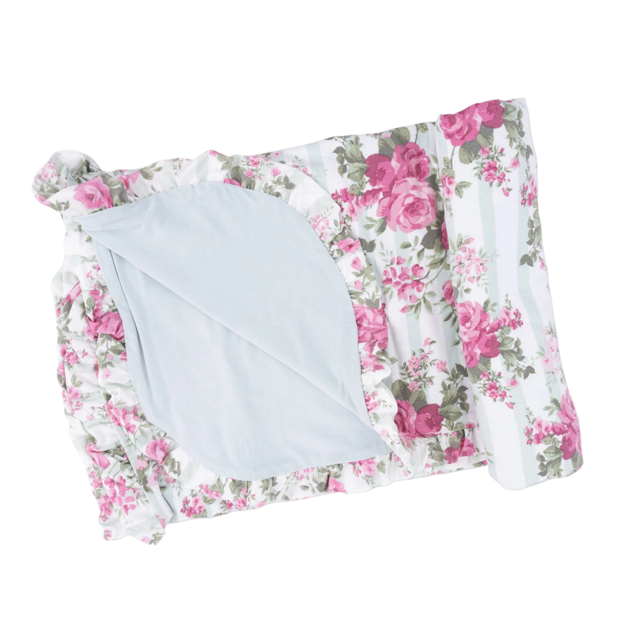 Cabbage Rose Stripe - Ruffle Blanket