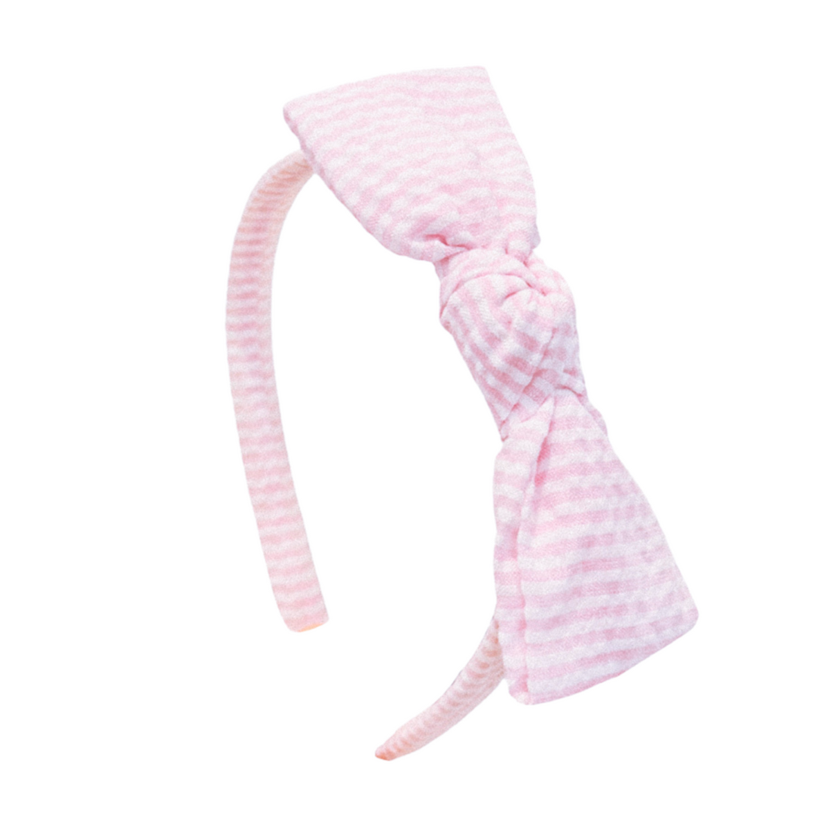 Seersucker Bow Headband in Pink/White
