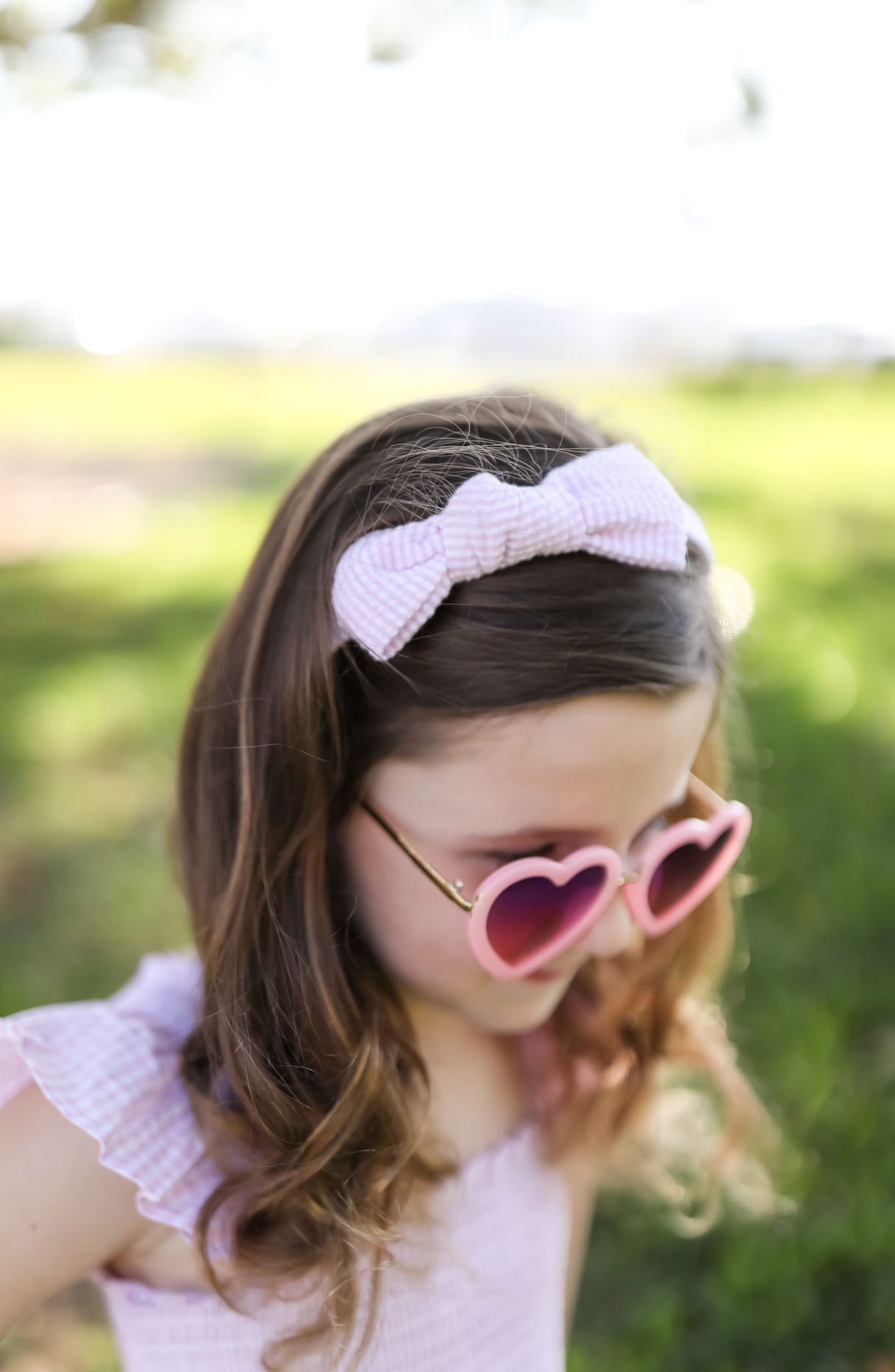 Seersucker Bow Headband in Pink/White