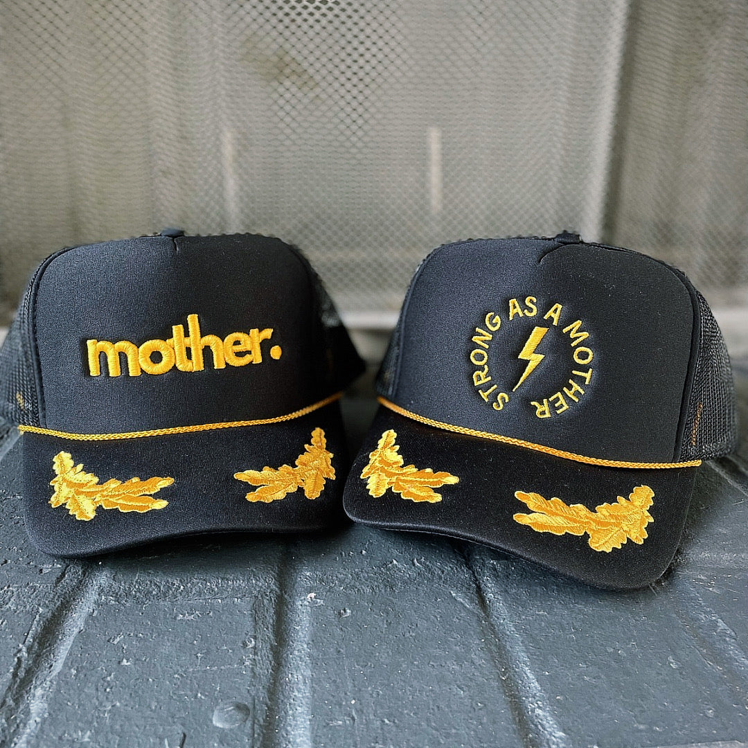 Mother Embroidered Captain Hat - Black and Gold - HoneyBug