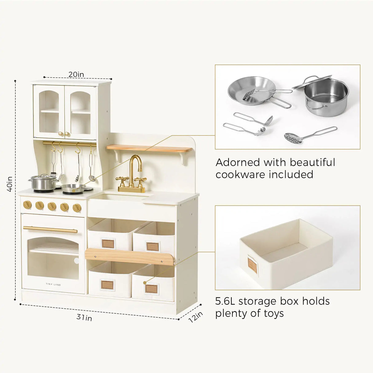 Tiny Land® Serenity Play Kitchen - Cream - HoneyBug