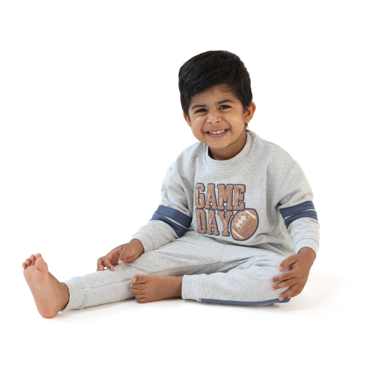 Cozy Drop Sleeve Sweatshirt with Varsity Stripes - Varsity Light Grey - HoneyBug