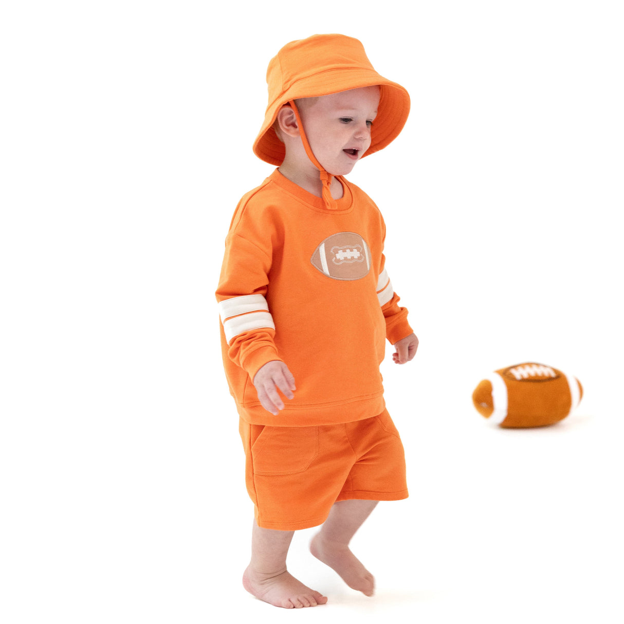 Cozy Drop Sleeve Sweatshirt with Varsity Stripes - Varsity Orange - HoneyBug