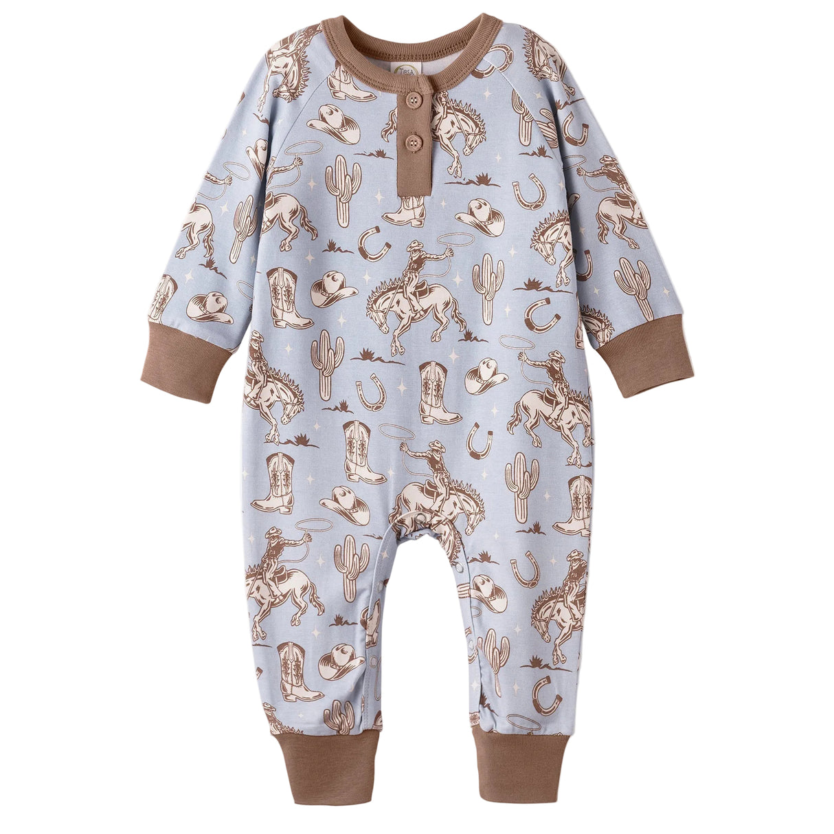 Wild Wrangler/Blue Western Bamboo Henley Cowboy Romper