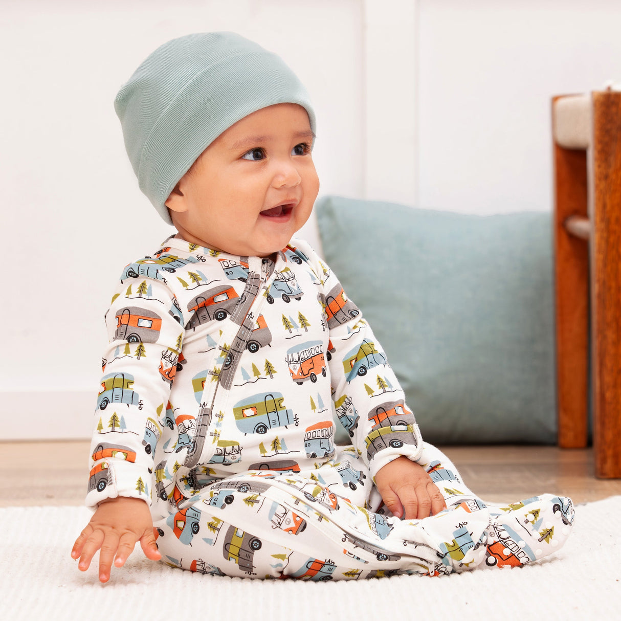 Happy Camper Bamboo Zipper Romper - HoneyBug