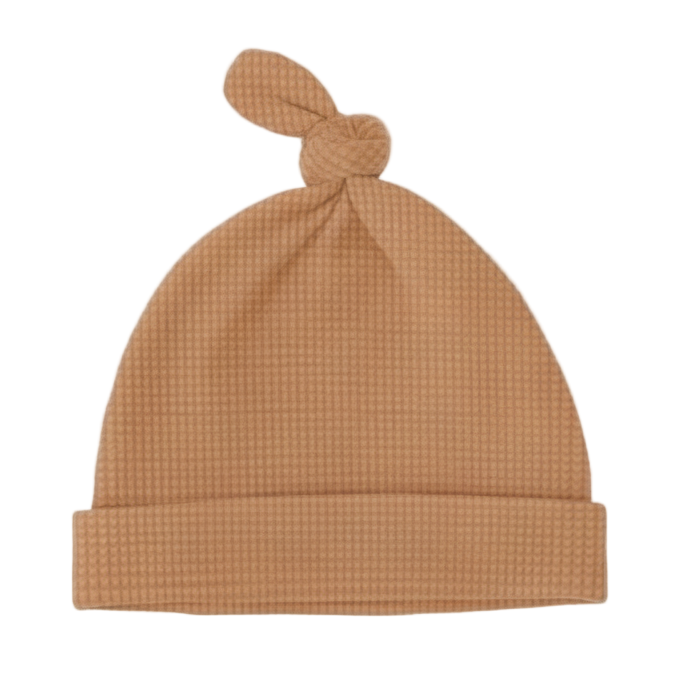 Caramel Brown Waffle Knit Newborn Baby Knot Hat