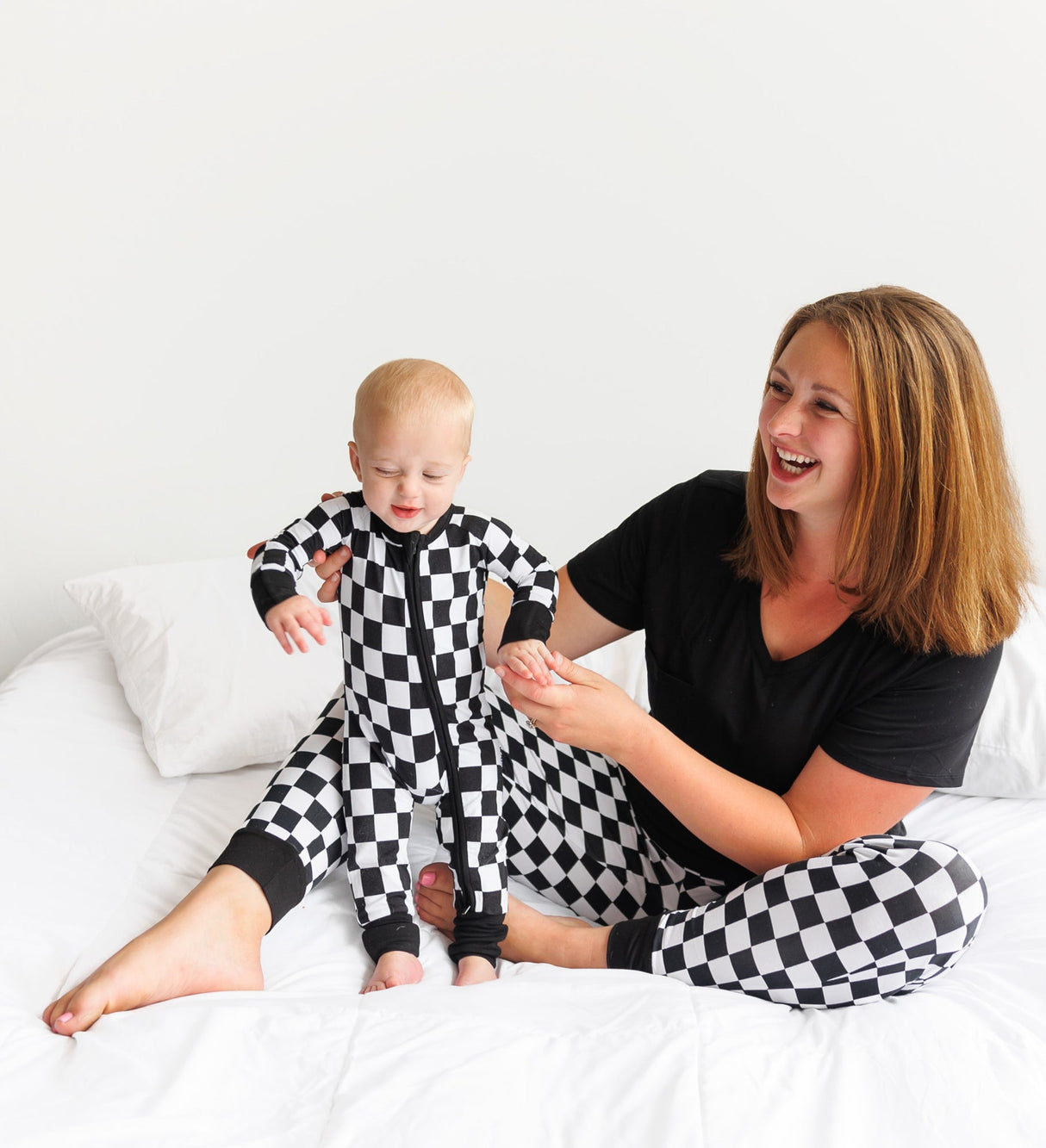 Zip Romper - B+W Checkered - HoneyBug