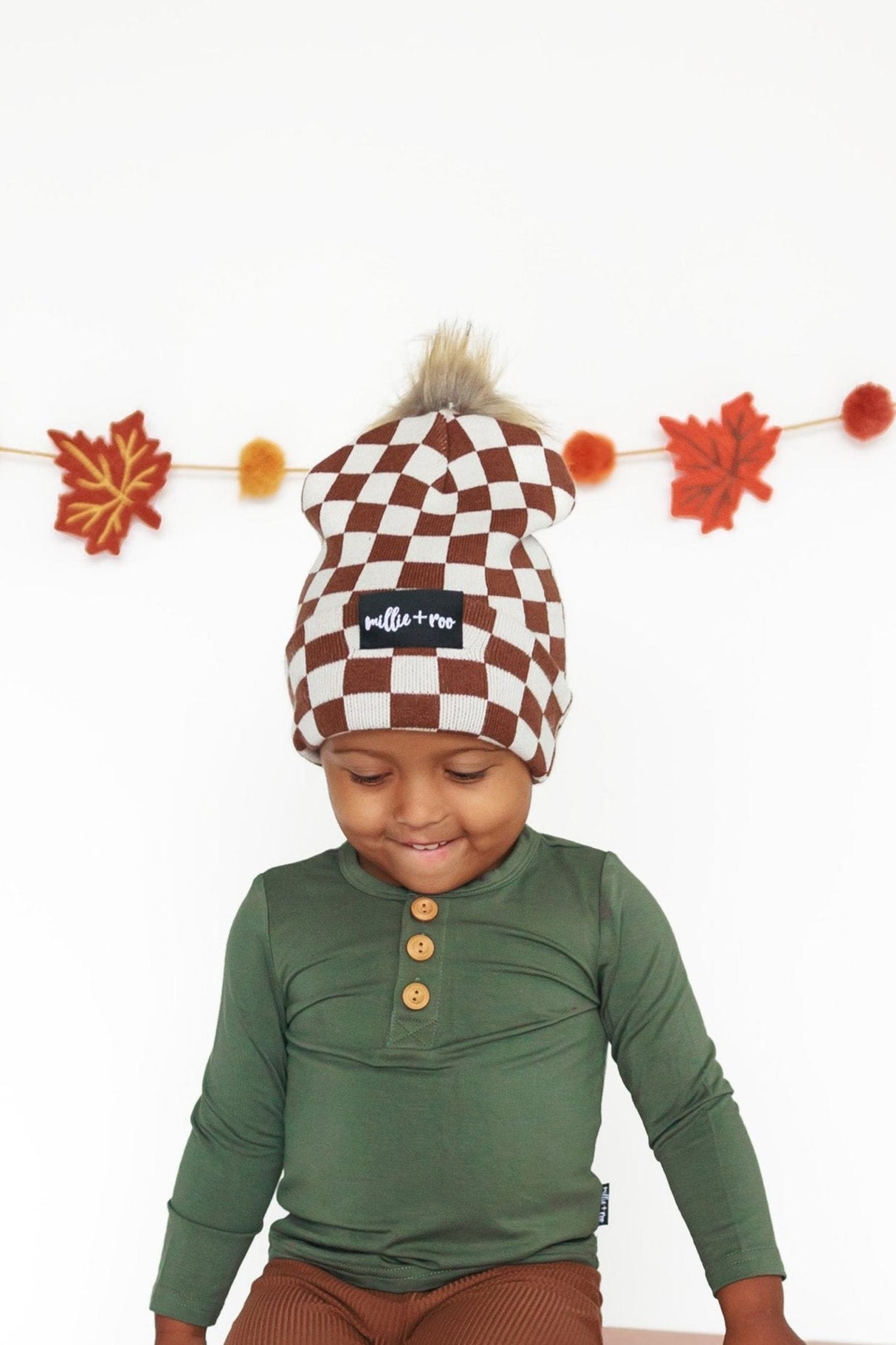 BAMBOO CUFF BEANIE- Sienna Check - HoneyBug
