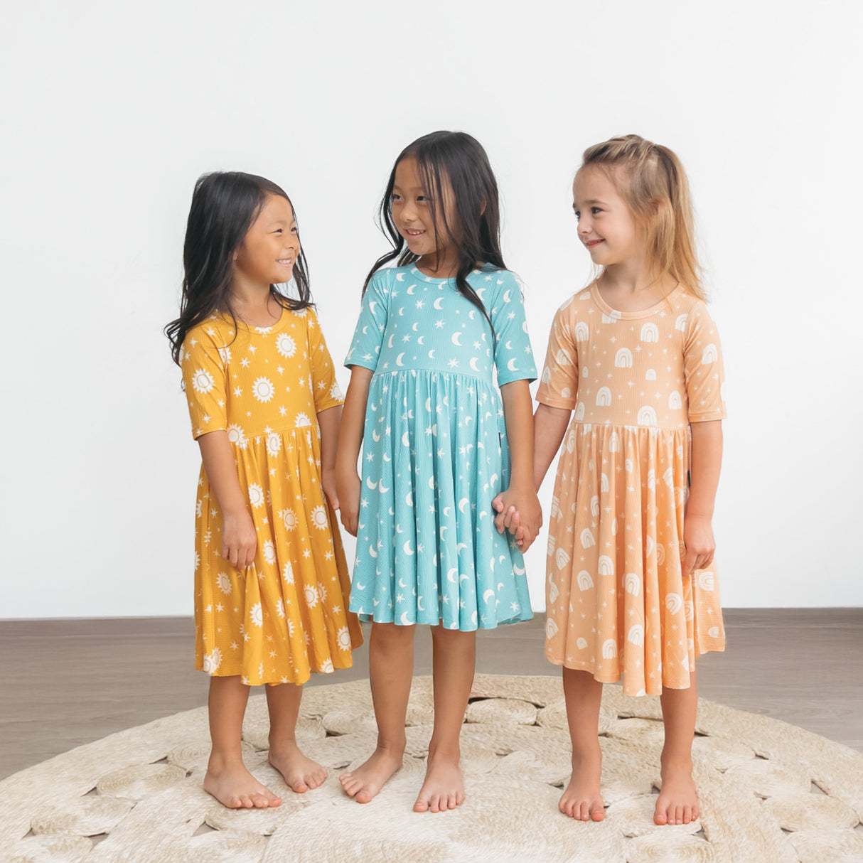 MID SLEEVE TWIRL- Moon + Stars Ribbed - HoneyBug