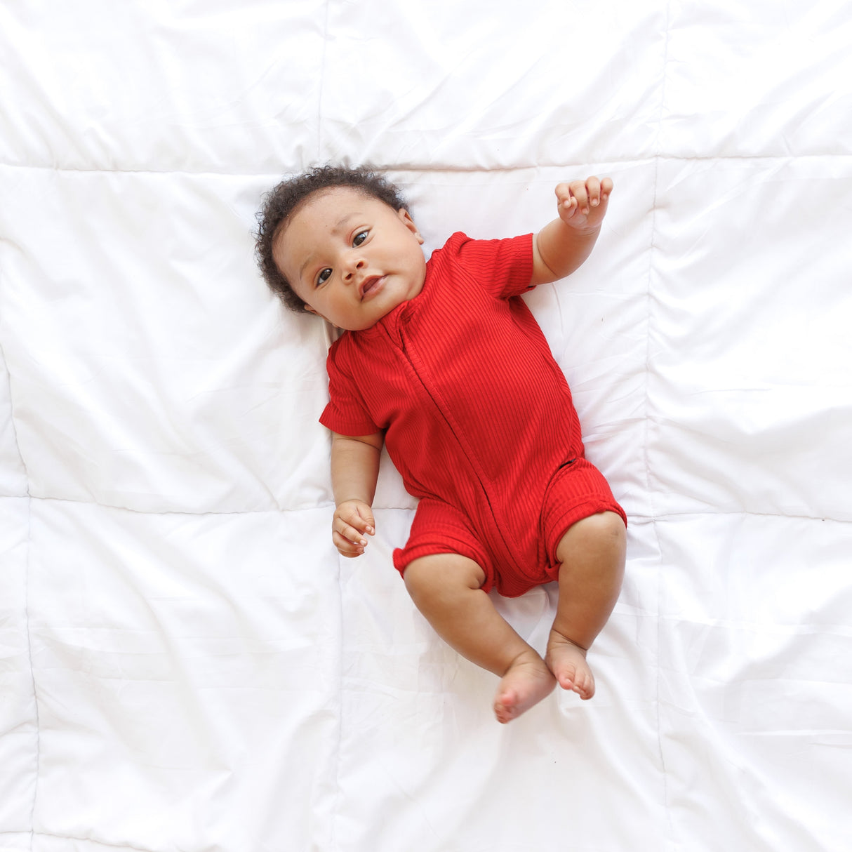 SHORTIE ZIP ROMPER - Red Ribbed - HoneyBug