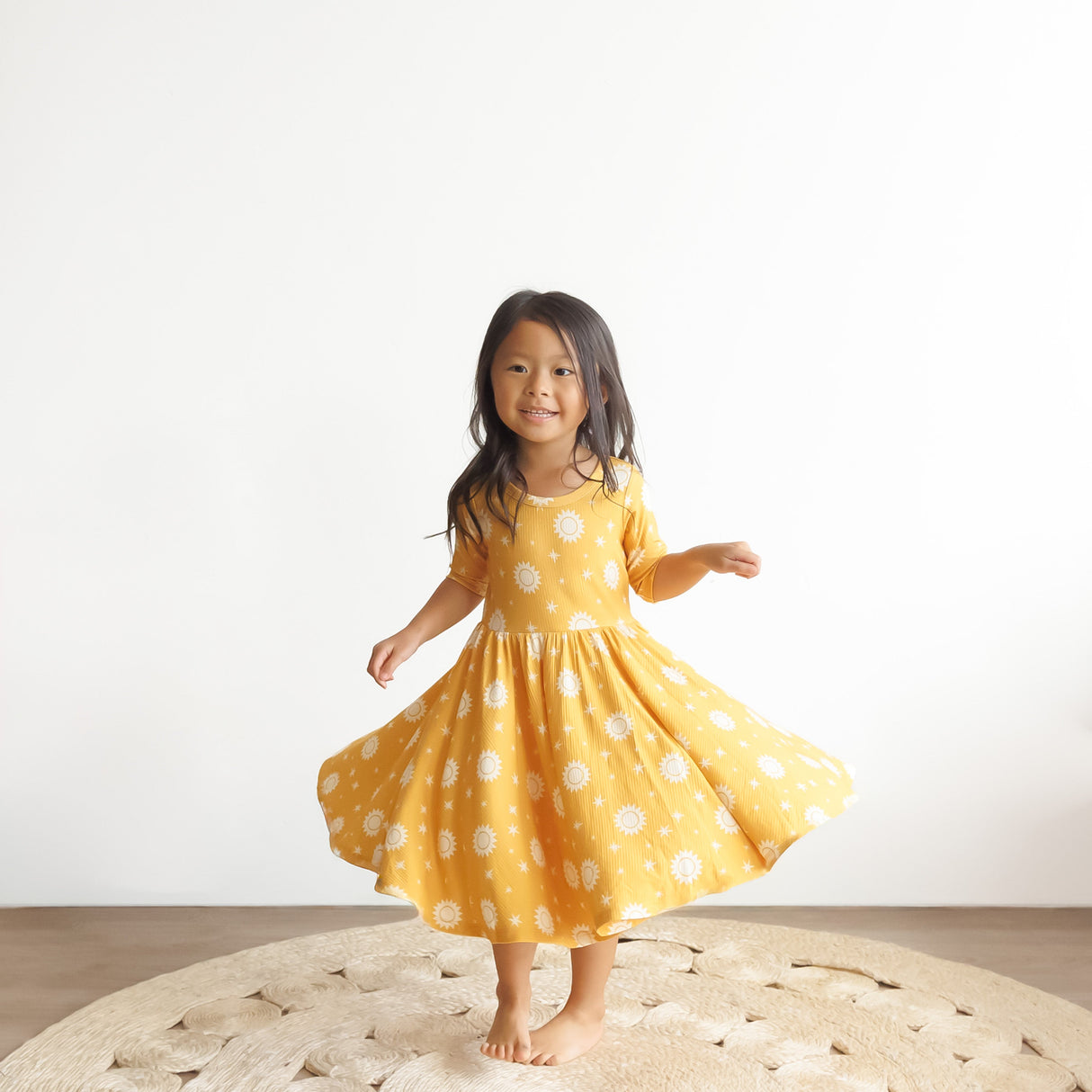 MID SLEEVE TWIRL- Sunshine Ribbed - HoneyBug