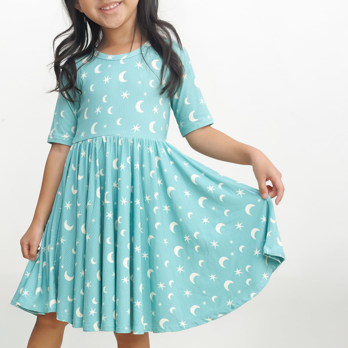 MID SLEEVE TWIRL- Moon + Stars Ribbed - HoneyBug