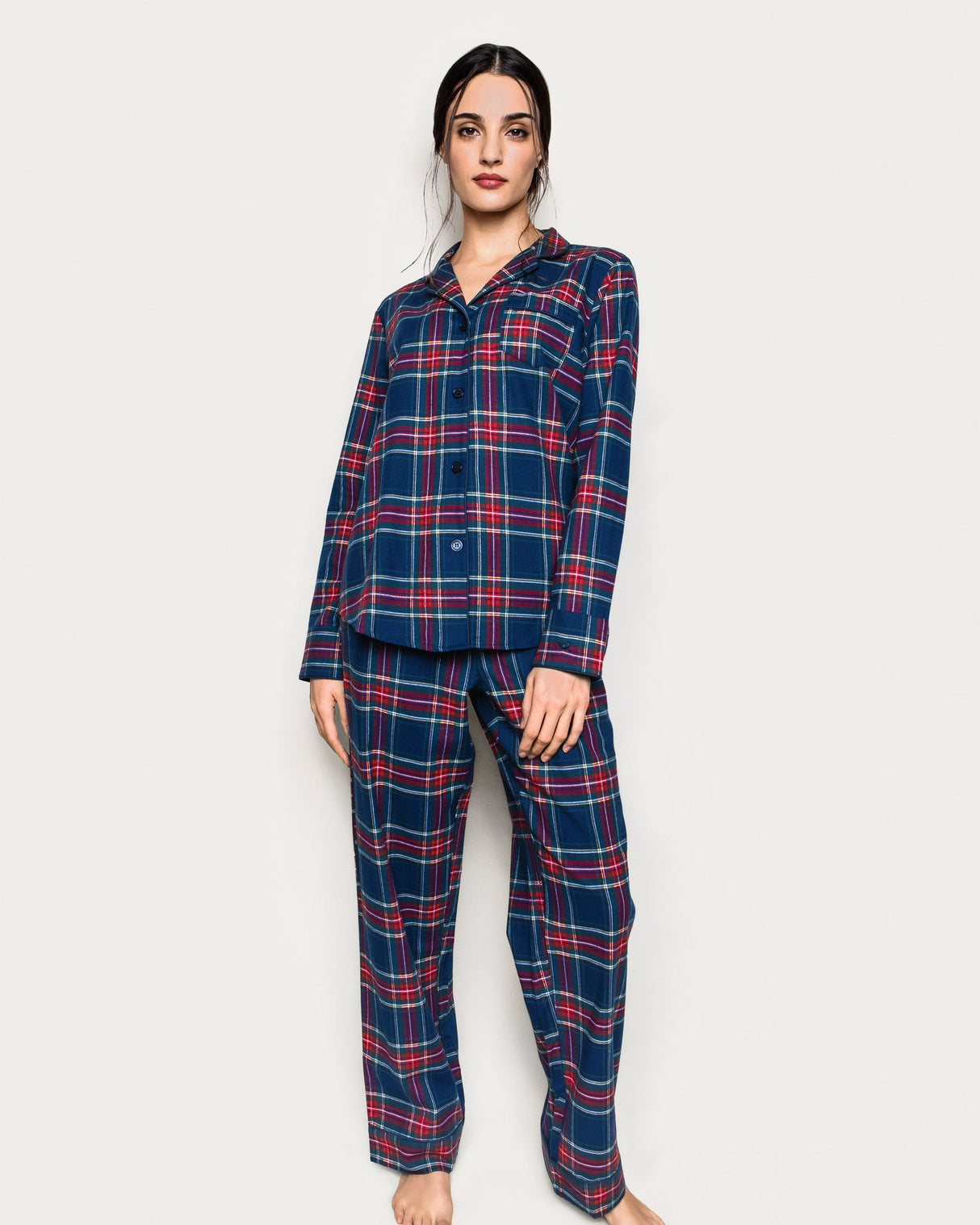 Women's Brushed Twill Pajama Set in Windsor Tartan - HoneyBug