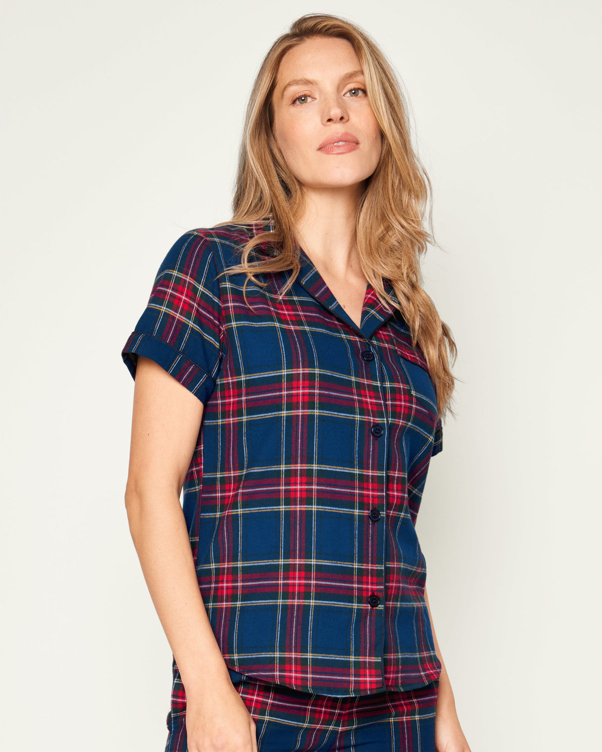 Women's Brushed Twill Short Sleeve Short Set in Windsor Tartan - HoneyBug