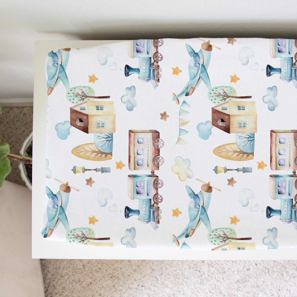 Changing Pad Cover - Airplane & Train - HoneyBug