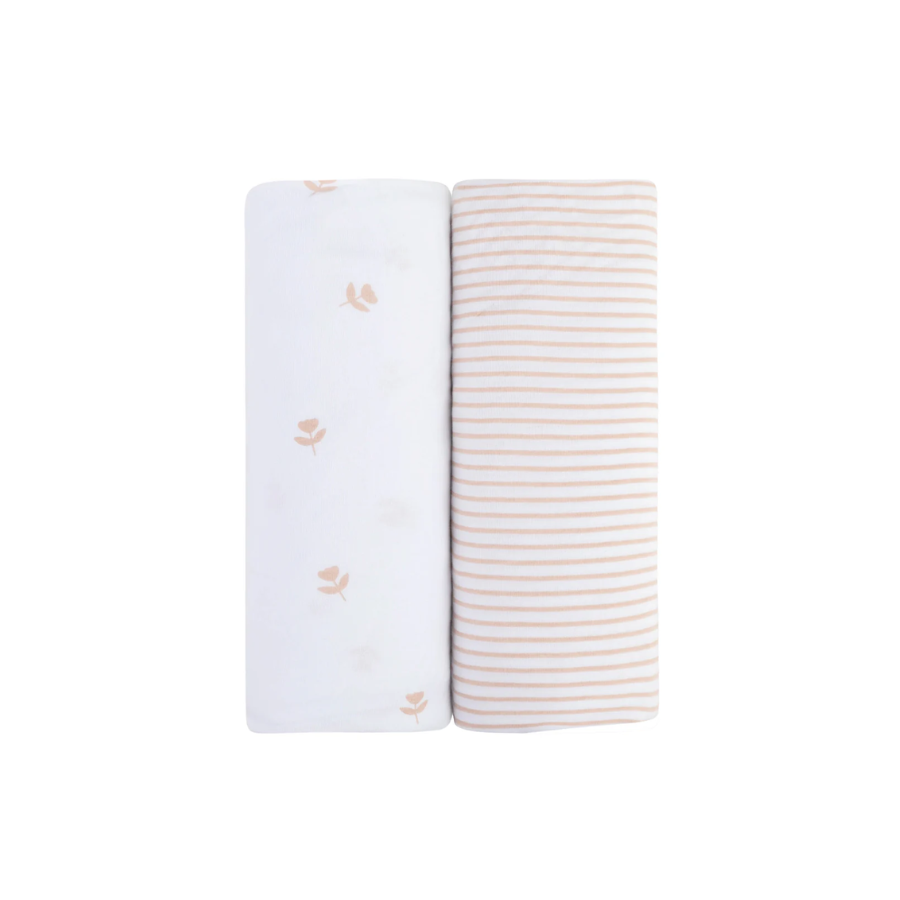 Changing Pad Cover | Cradle Sheet Set - Mauve Tulips & Stripes - HoneyBug