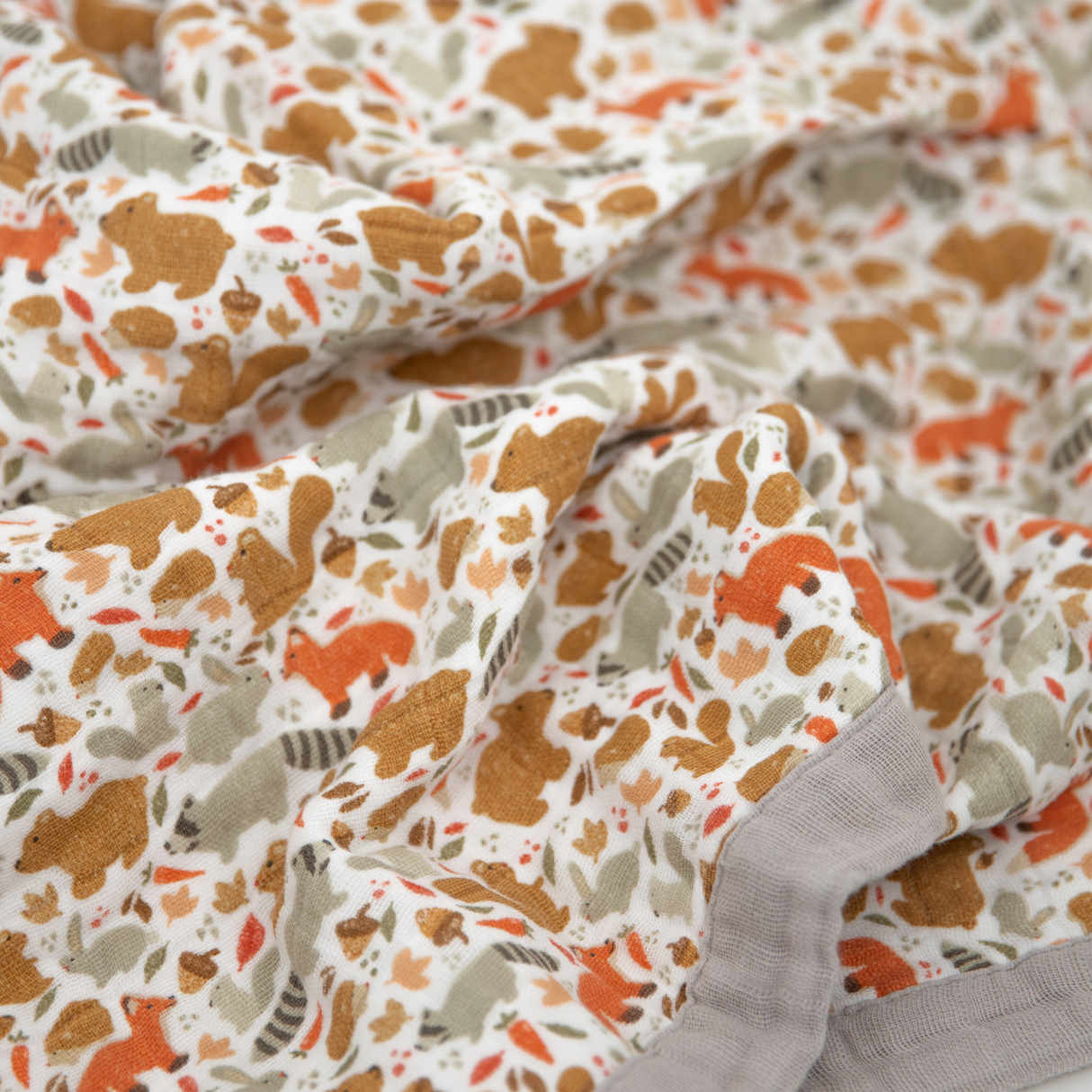 Cotton Muslin Baby Quilt - Fall Friends - HoneyBug