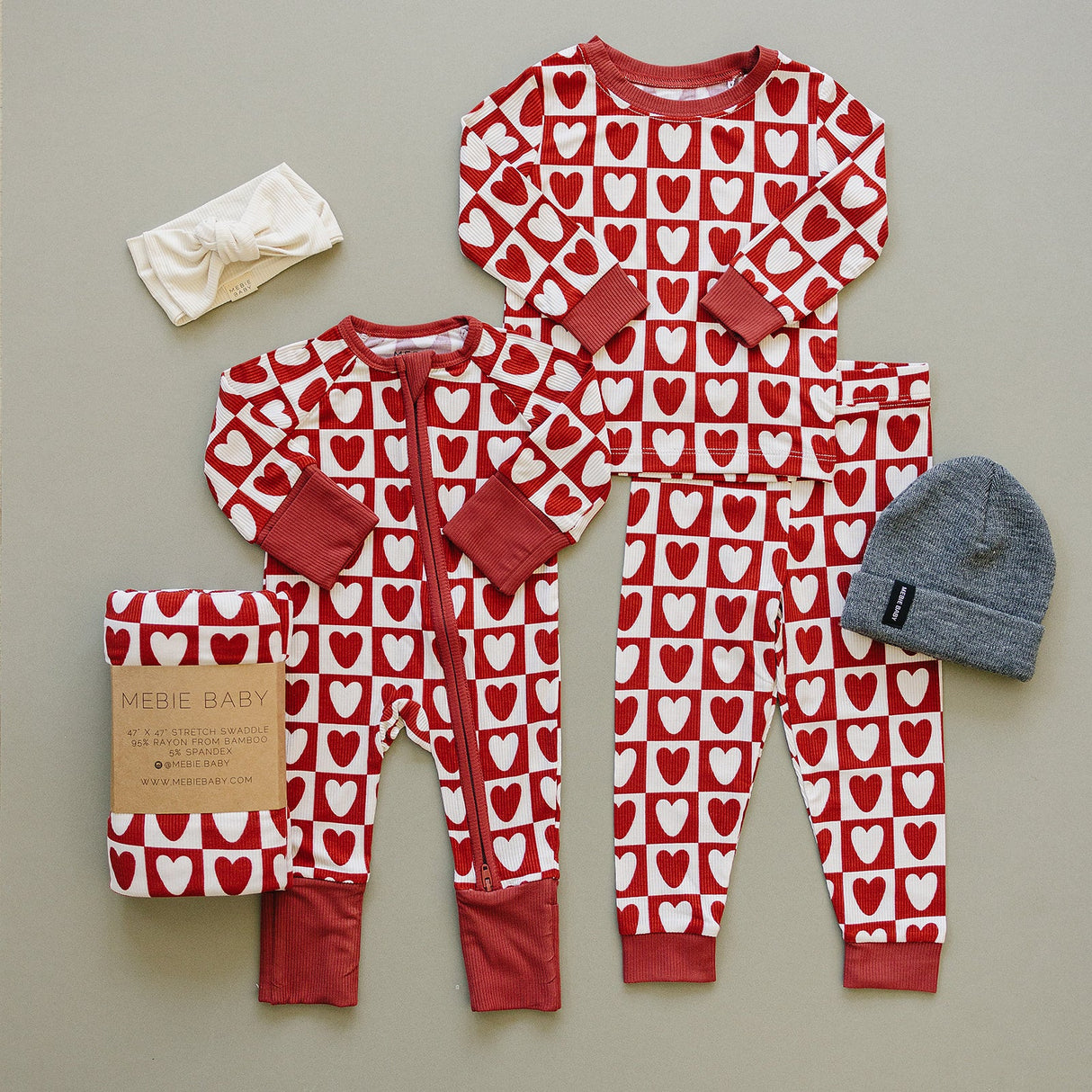 Checkered Hearts Ribbed Bamboo Cozy Set - HoneyBug
