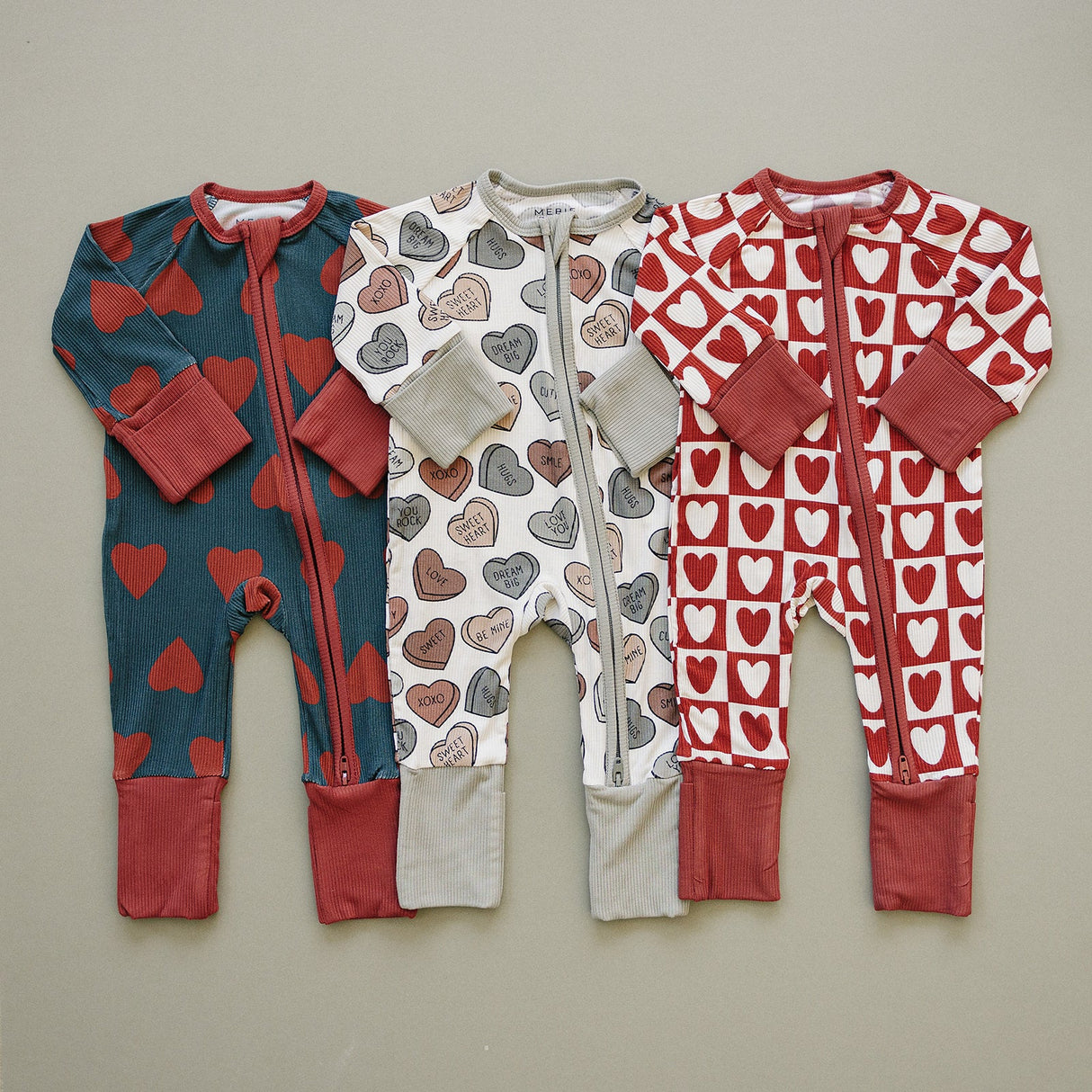 Navy + Red Hearts Ribbed Bamboo Zipper - HoneyBug