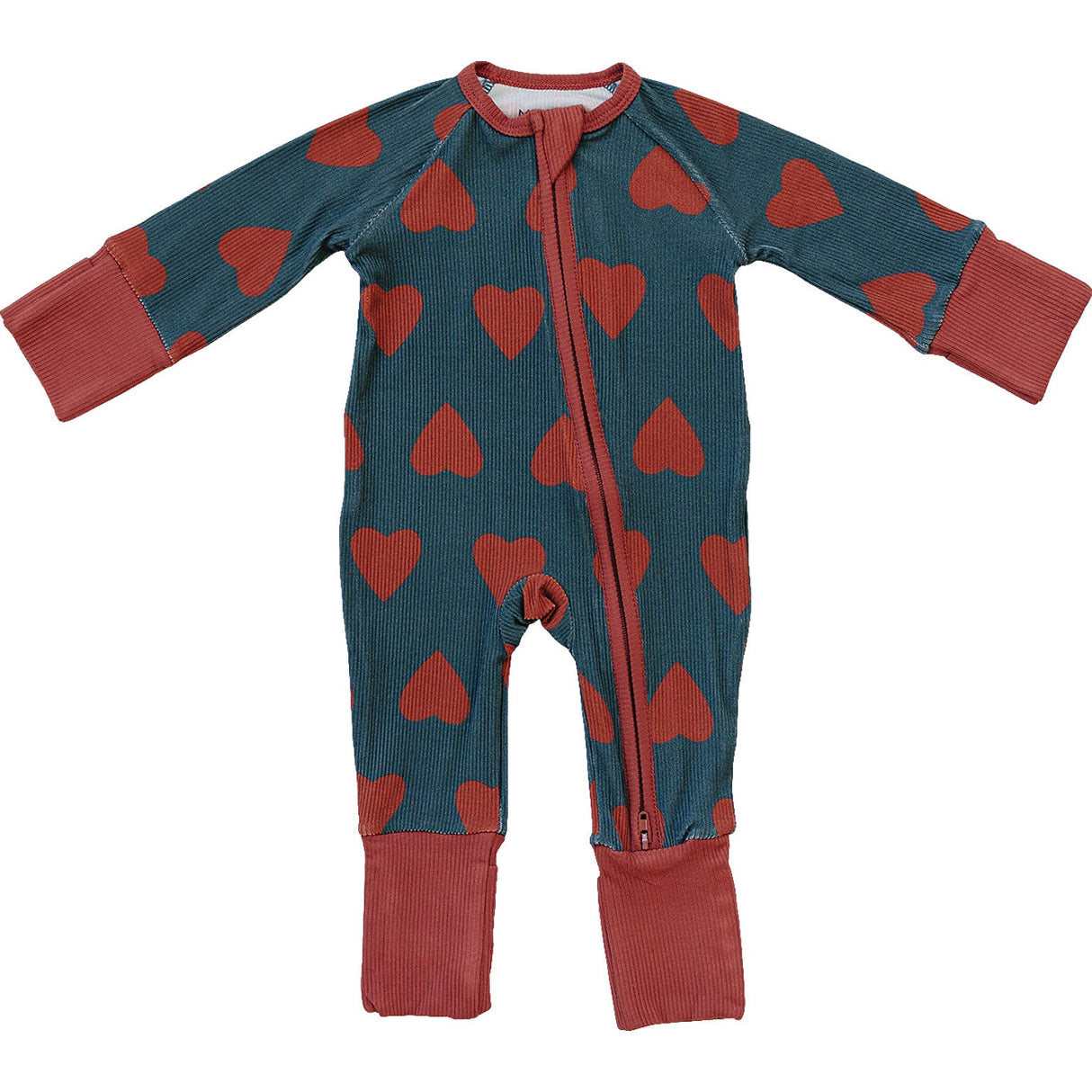 Navy + Red Hearts Ribbed Bamboo Zipper - HoneyBug