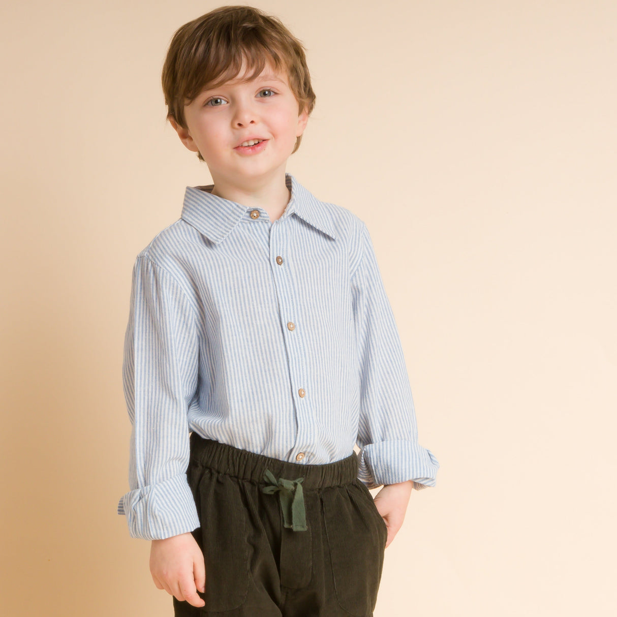 Boys Collar Shirt - Blue Stripe - HoneyBug