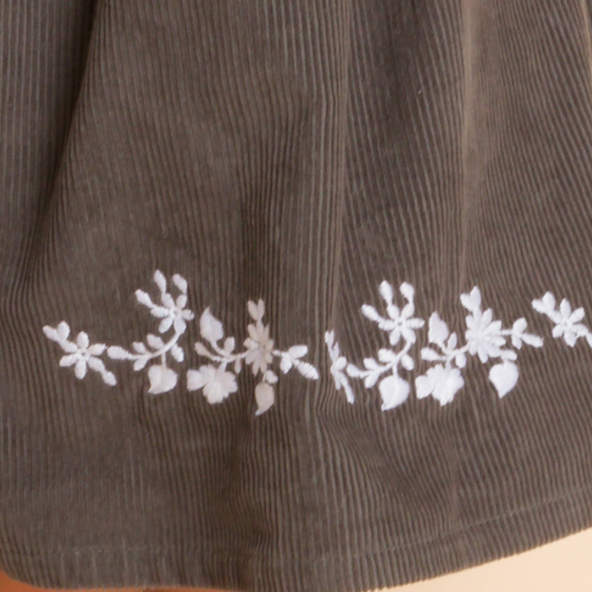 Toddler Pinafore Corduroy Dress with Embroidery | Gray & White - HoneyBug