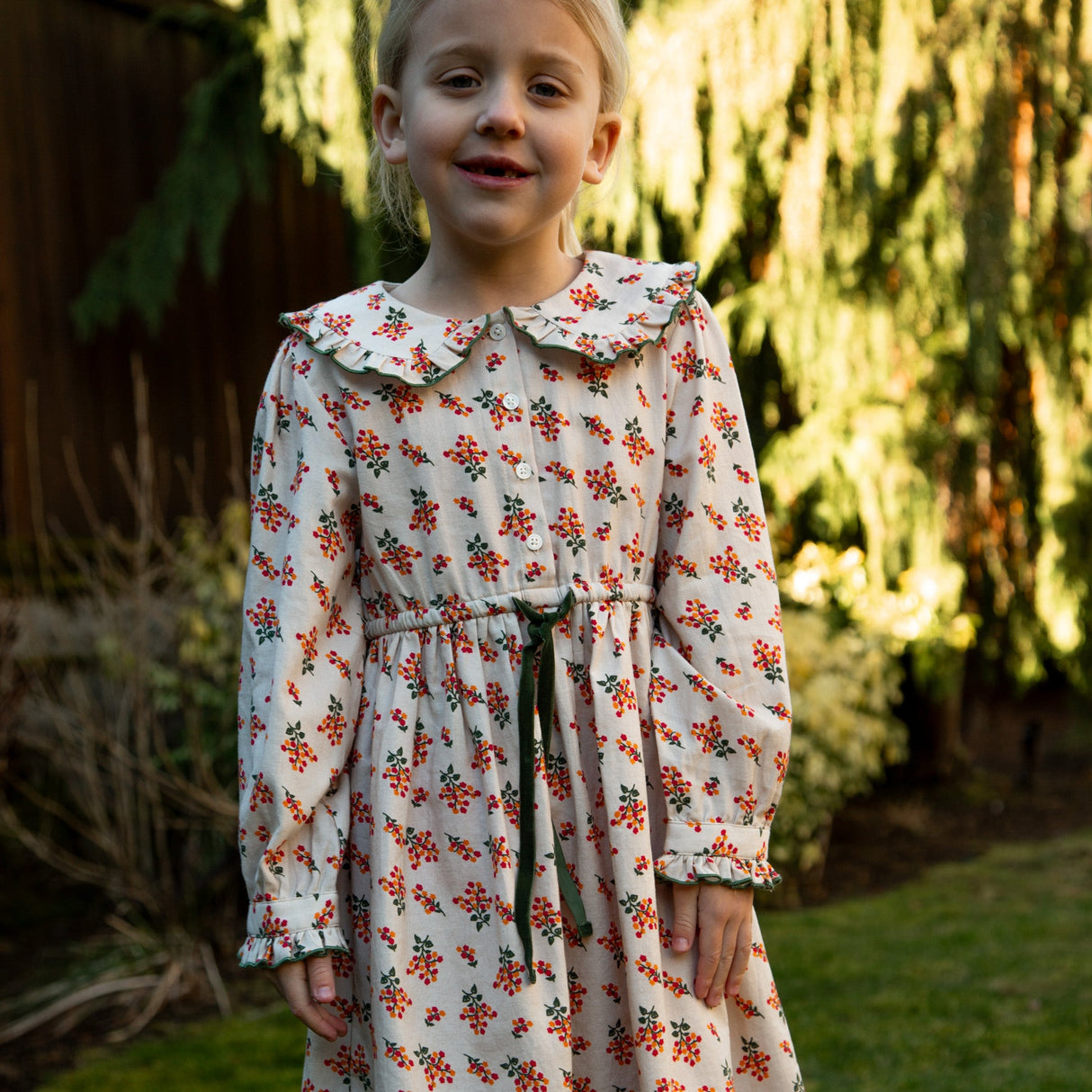 Girls Adelaide Velvet Tie Dress | Autumn Floral - HoneyBug