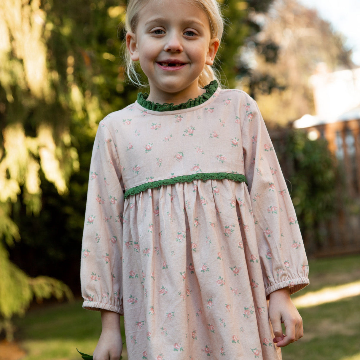 Toddler Priya Dress with Lace Trim | Vintage Pink Rose - HoneyBug
