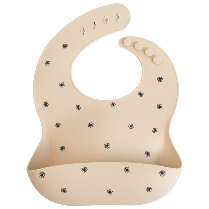 Silicone Baby Bib - Black Daisy - HoneyBug