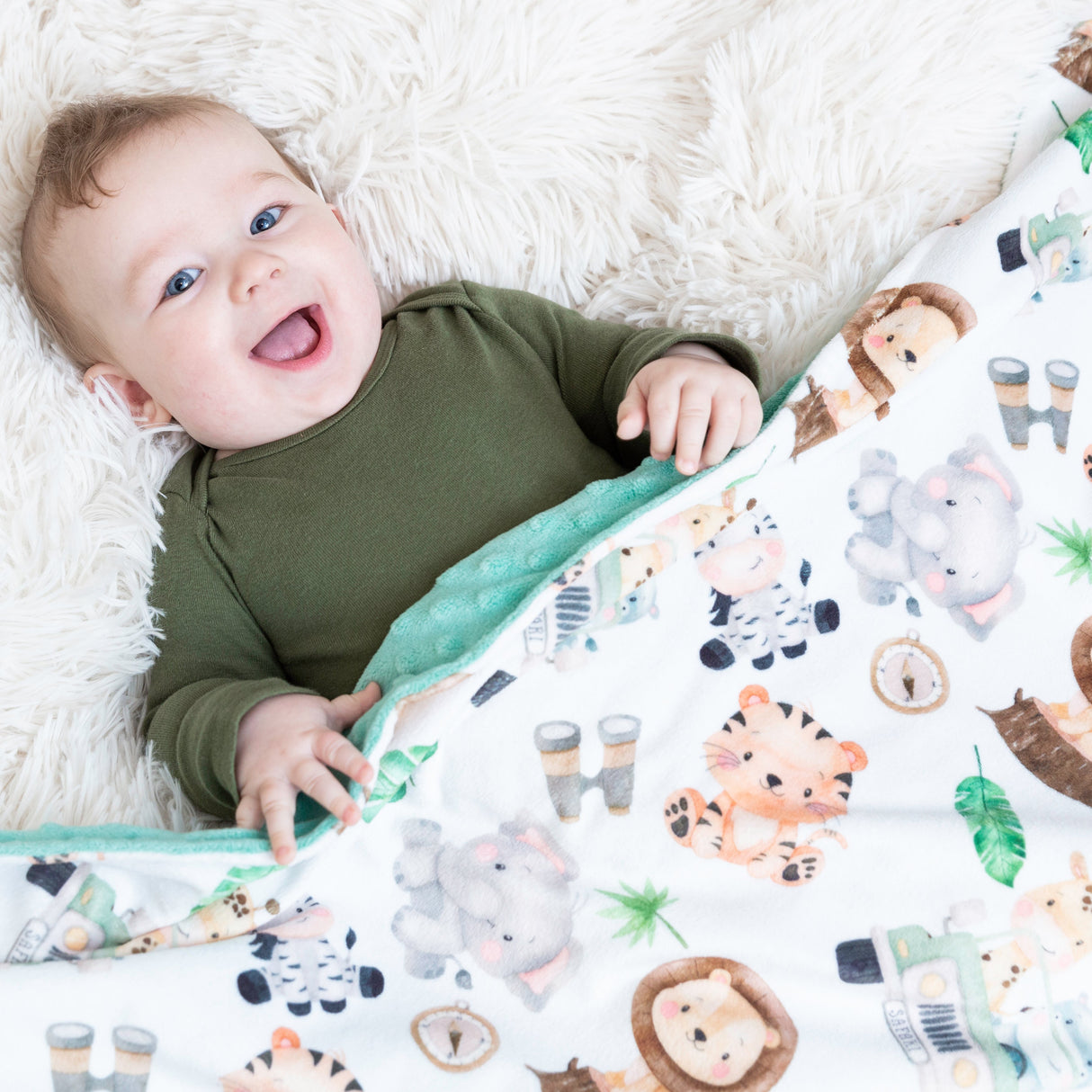 Premium Baby & Toddler Minky Blanket - Safari - HoneyBug