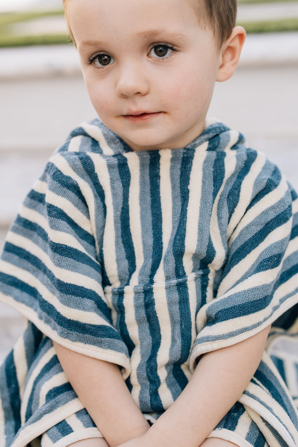Blue Stripe Organic Cotton Beach Poncho - HoneyBug