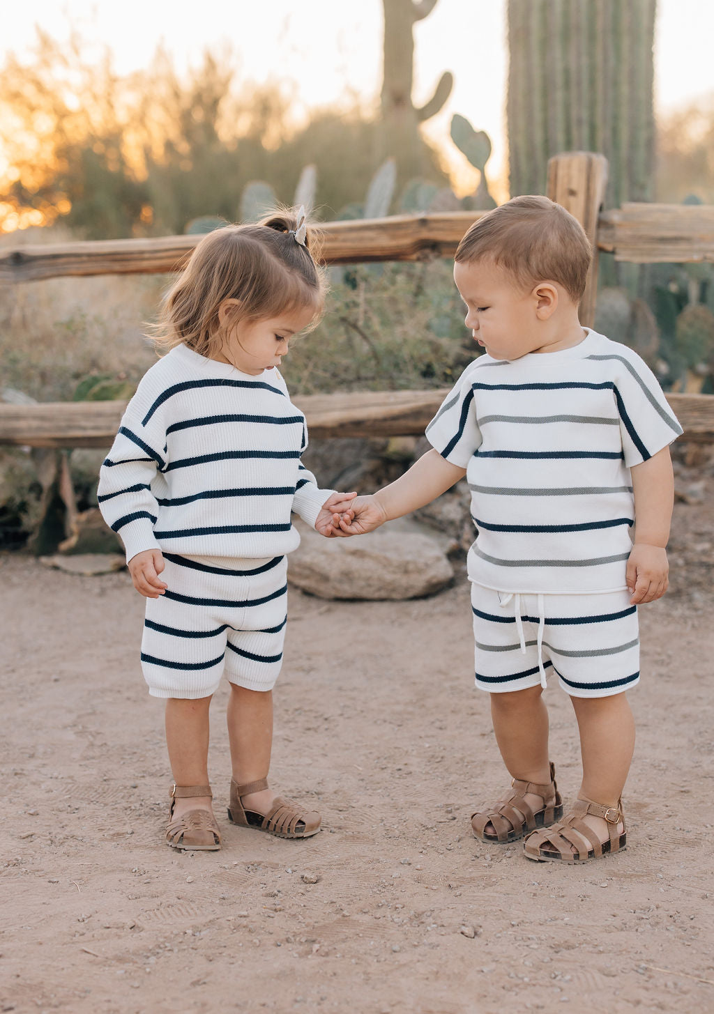 Sage + Navy Stripe Knit Short Set - HoneyBug