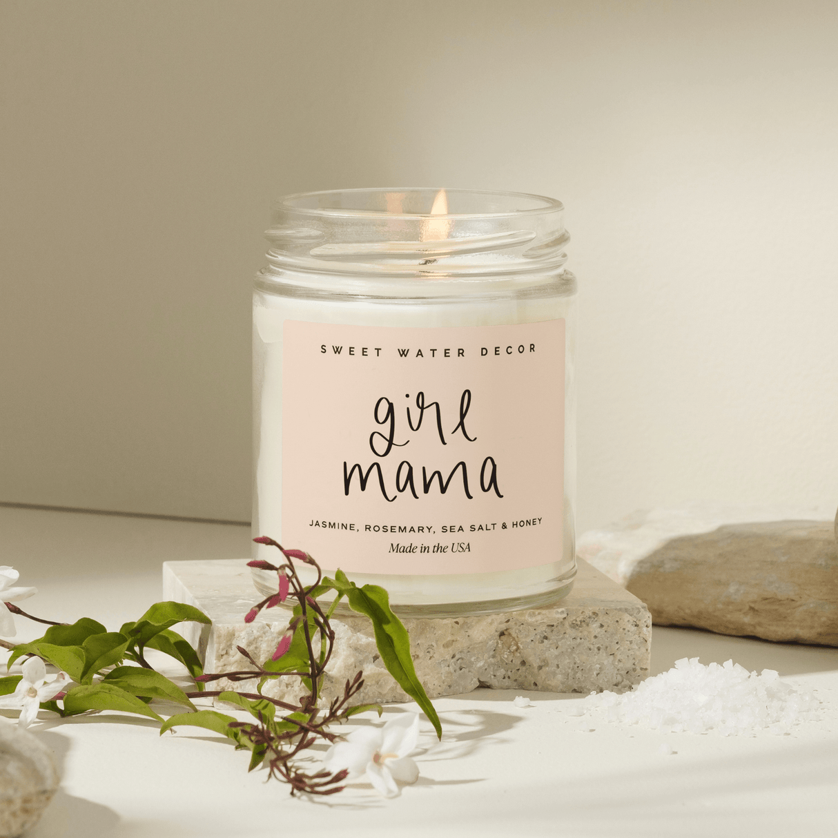 Girl Mama Soy Candle - Clear Jar - 9 oz (Wildflowers and Salt) - HoneyBug