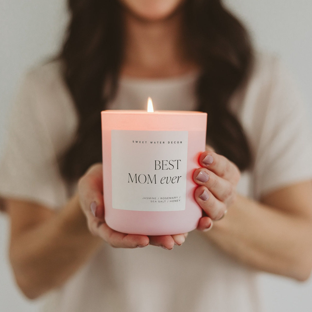 Best Mom Ever Soy Candle - Pink Matte Jar - 15 oz (Wildflowers and Salt) - HoneyBug