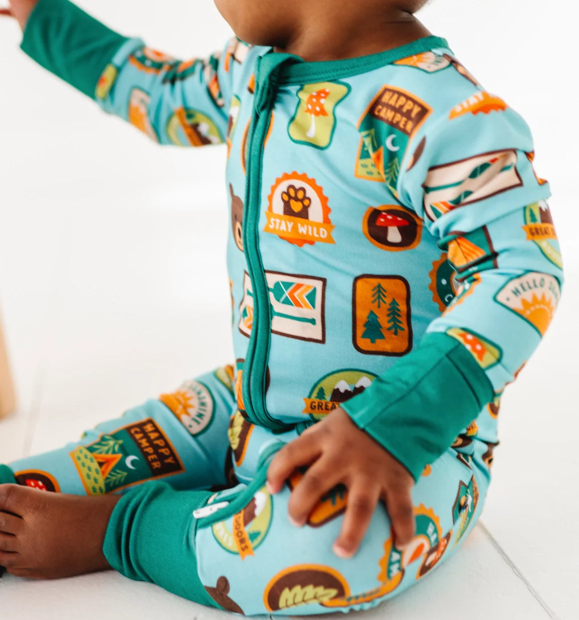 Bamboo One Piece Zip Pajama - Let's Explore Nature Badges - HoneyBug