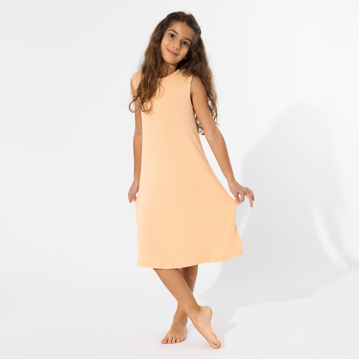 Peach Fuzz Bamboo Girls' Sleeveless Dress - HoneyBug