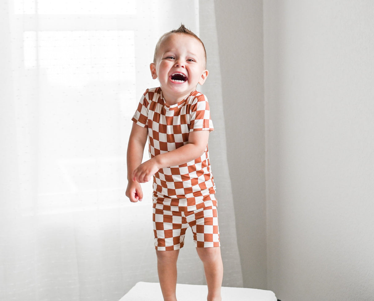 COPPER CHECKERS DREAM SHORT SET - HoneyBug