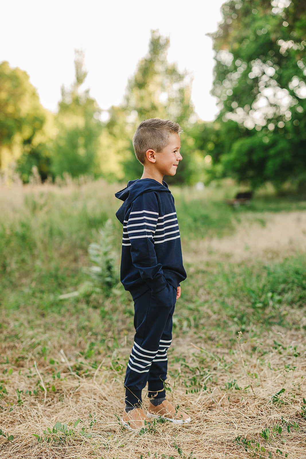 Navy Stripes Hooded French Terry Set - HoneyBug
