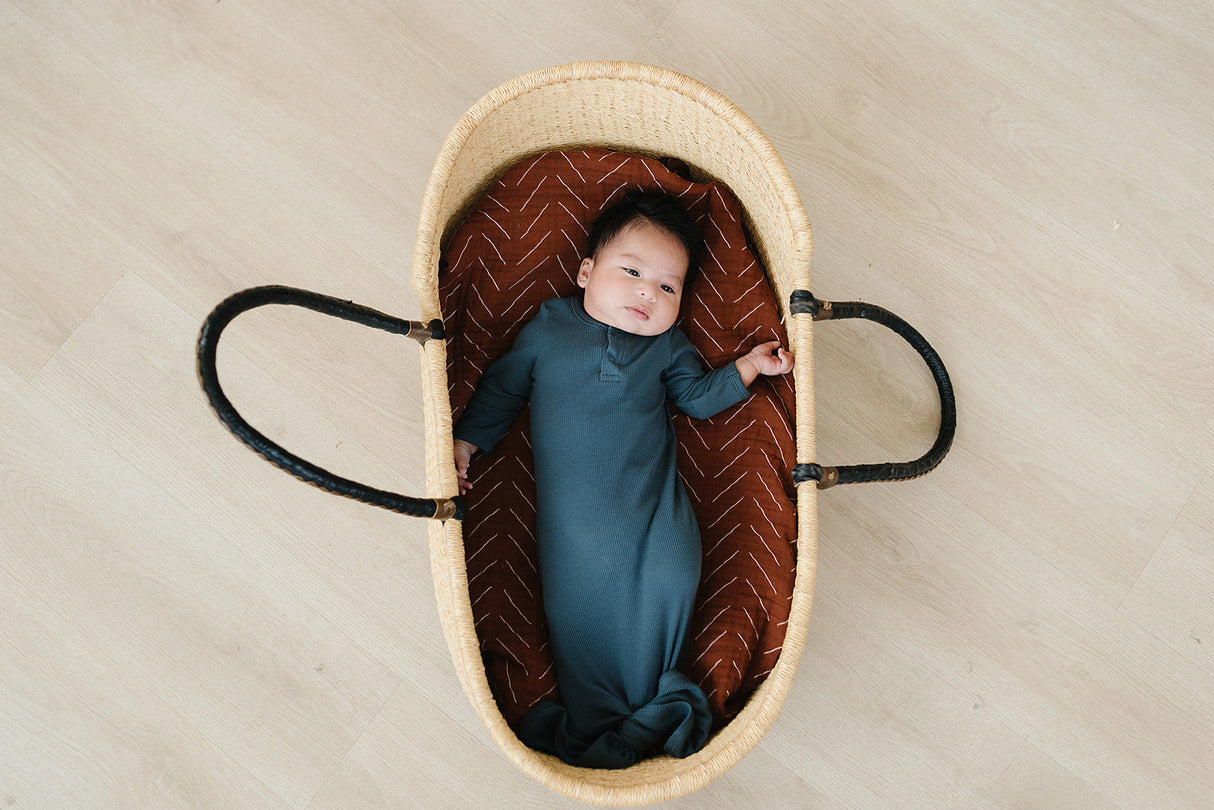 Navy Organic Cotton Ribbed Knot Gown - HoneyBug