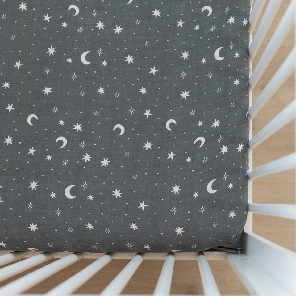 Night Sky Muslin Crib Sheet - HoneyBug