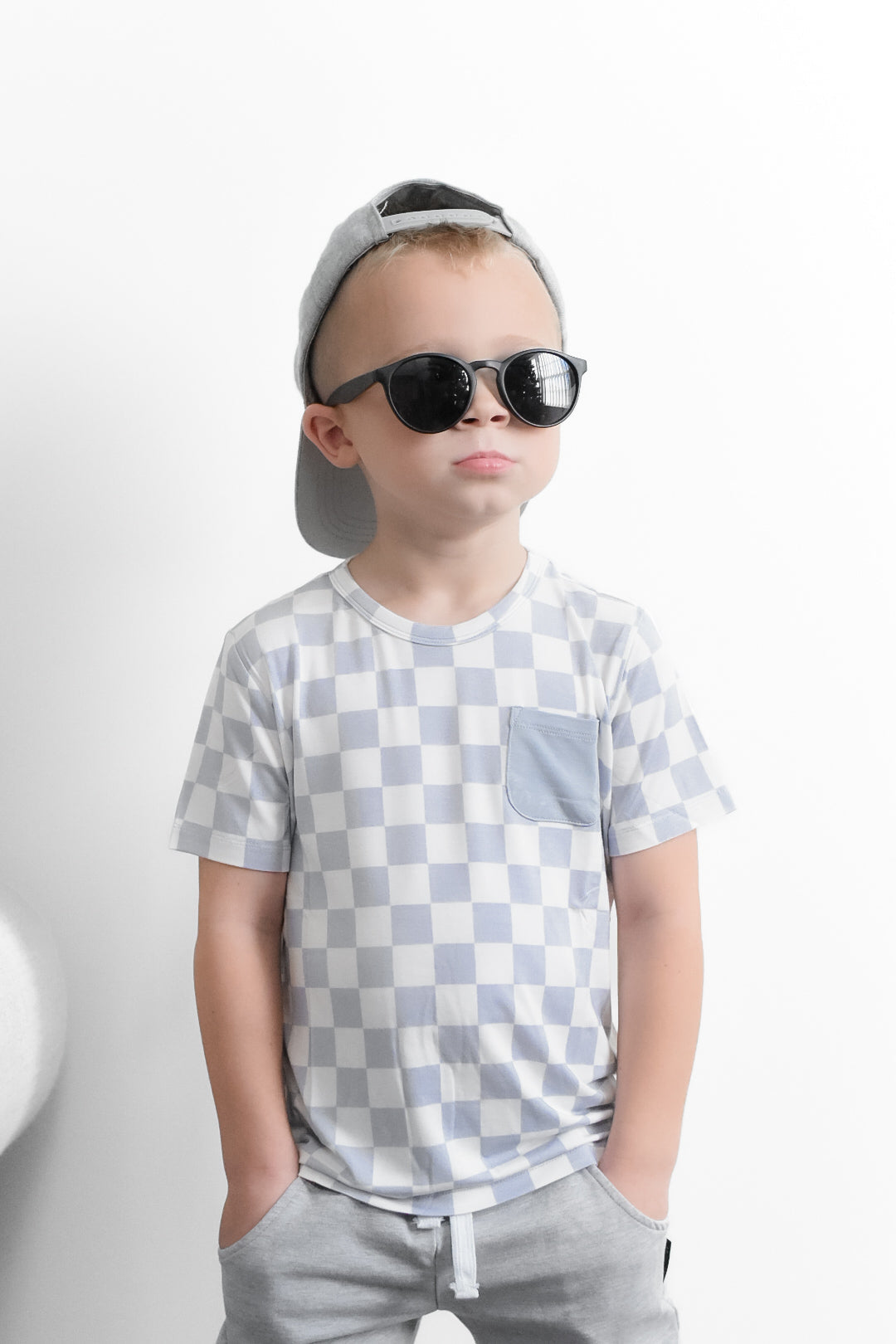 CLOUDY CHECKERS DREAM POCKET TEE - HoneyBug