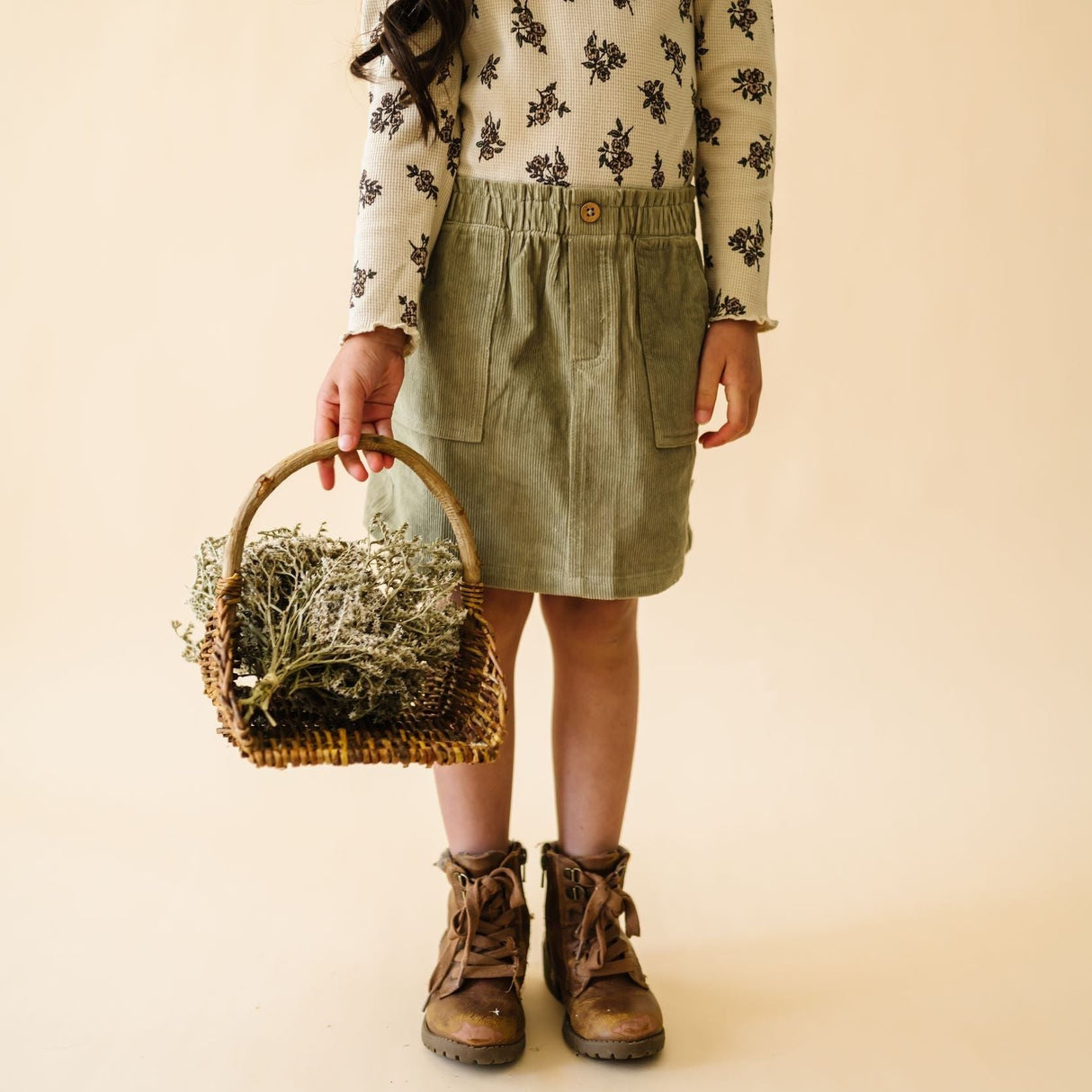 Organic Tee and Corduroy Skirt Set - Olive - HoneyBug