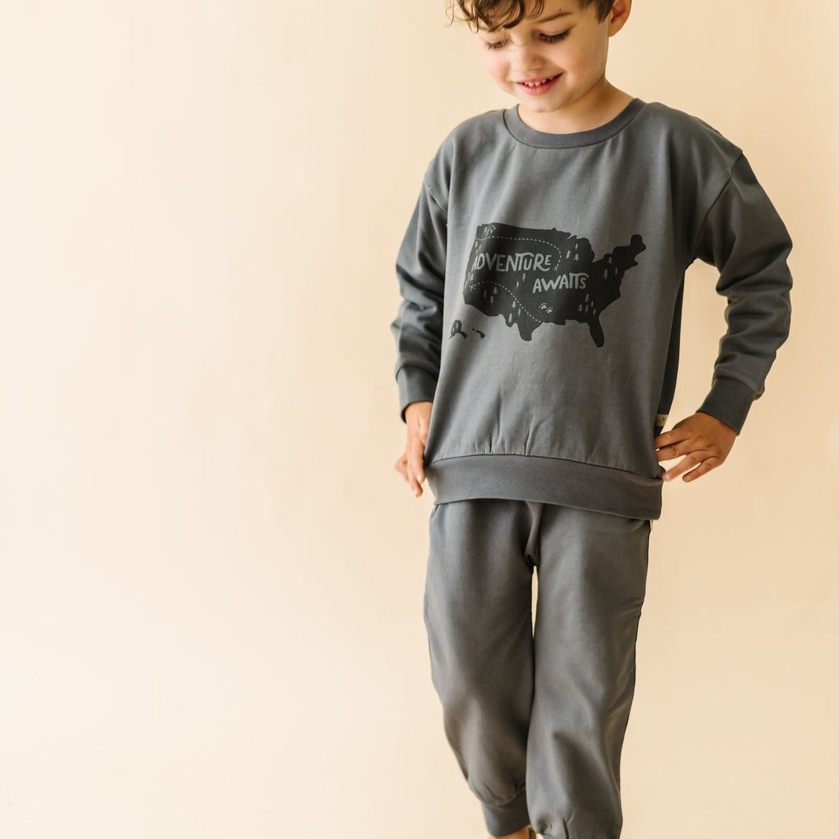 Organic Fleece Jogger Pants - Slate - HoneyBug