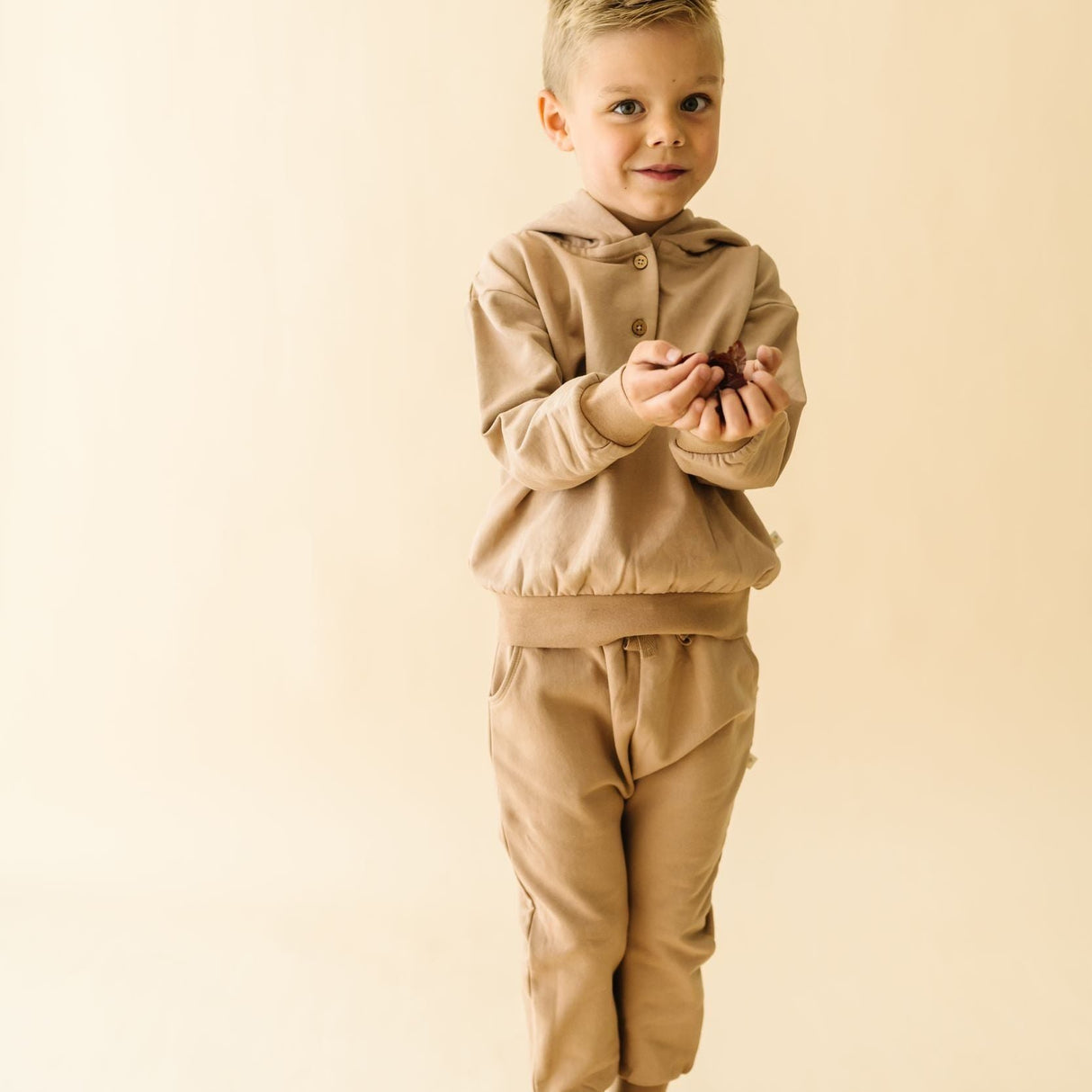 Organic Fleece Henley Hoodie - Taupe - HoneyBug