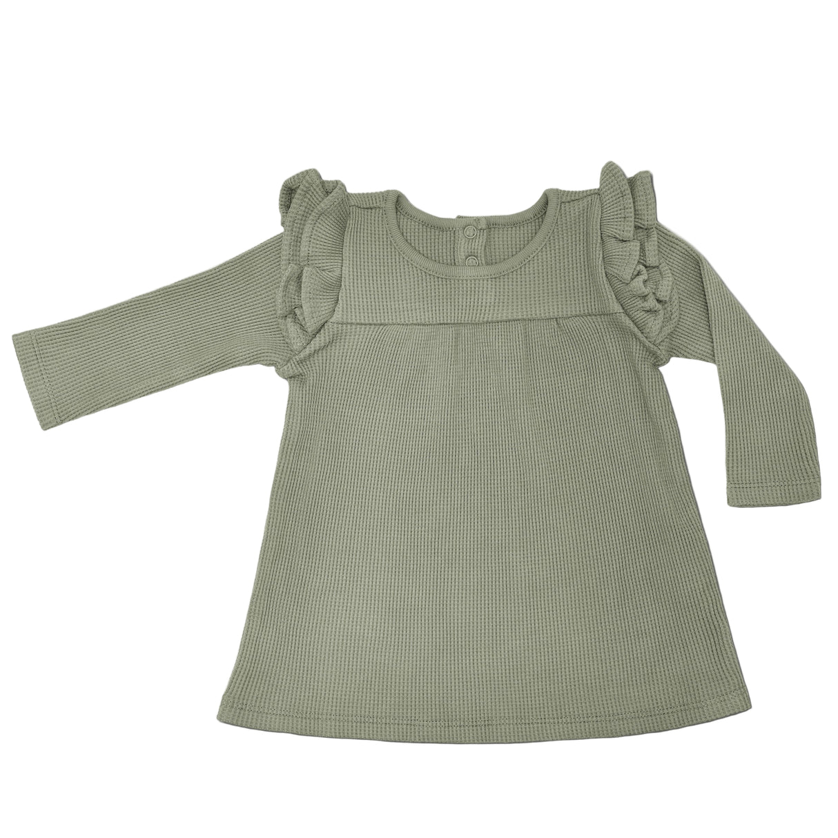 Waffle Long Sleeve Dress - Olive Green - HoneyBug