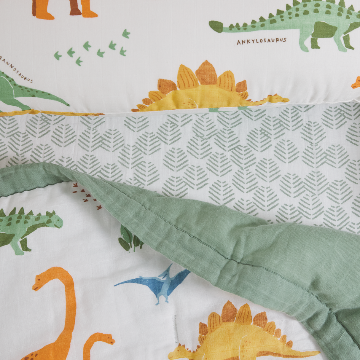 Cotton Muslin Toddler Bedding 3 Piece Set - Dino Names - HoneyBug