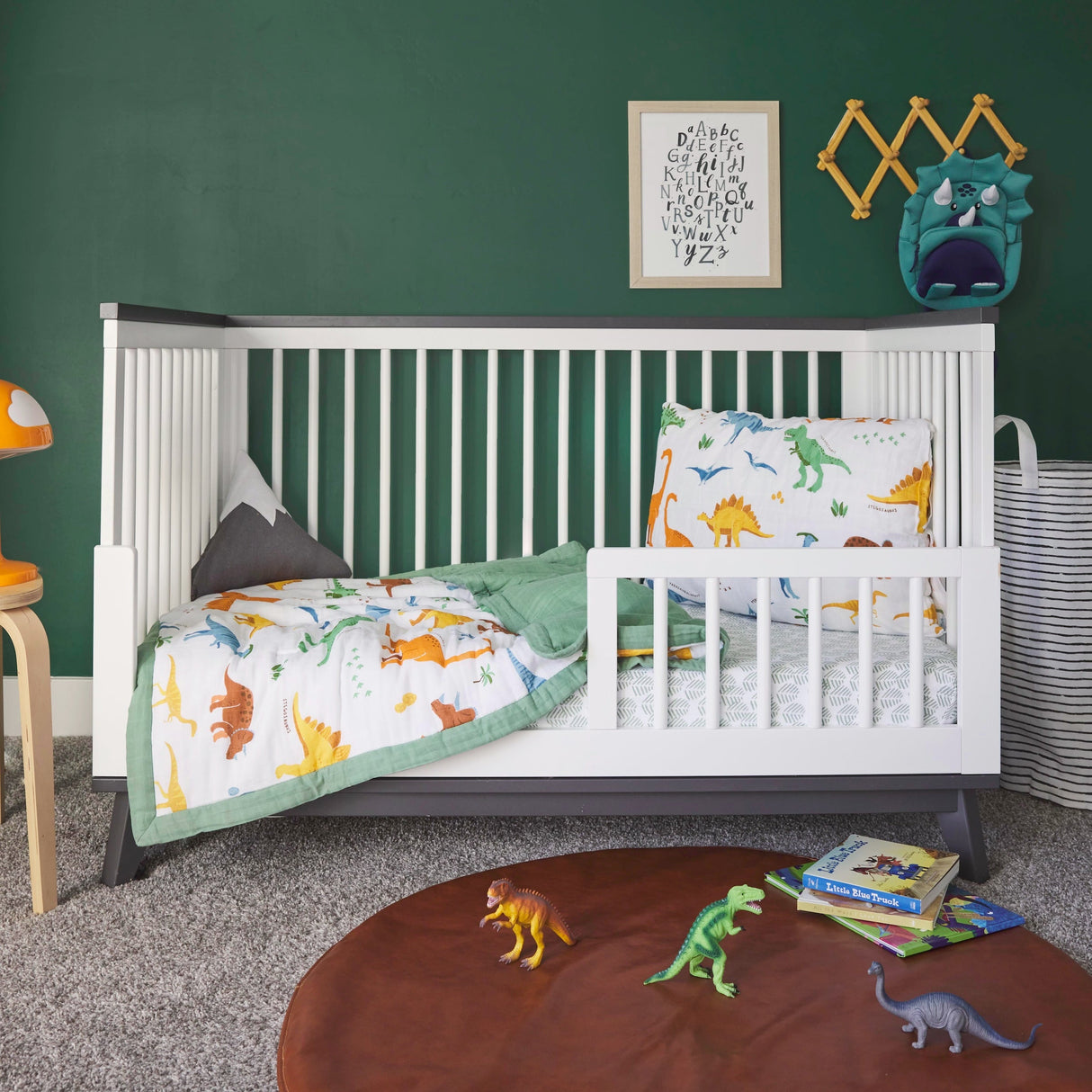 Cotton Muslin Toddler Bedding 3 Piece Set - Dino Names - HoneyBug