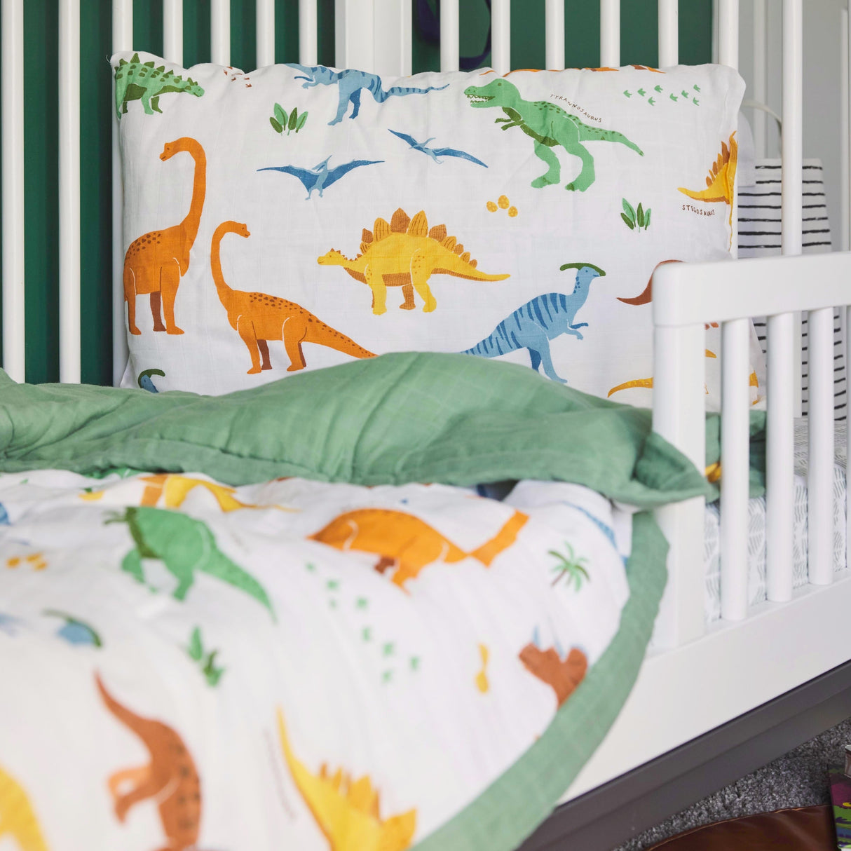 Cotton Muslin Toddler Comforter - Dino Names - HoneyBug